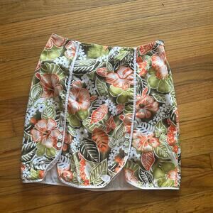 Island Republic Green Orange White Brown Tropical Print Skirt